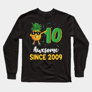 10th Birthday Pineapple Dabbing 10 Years Old Long Sleeve T-Shirt